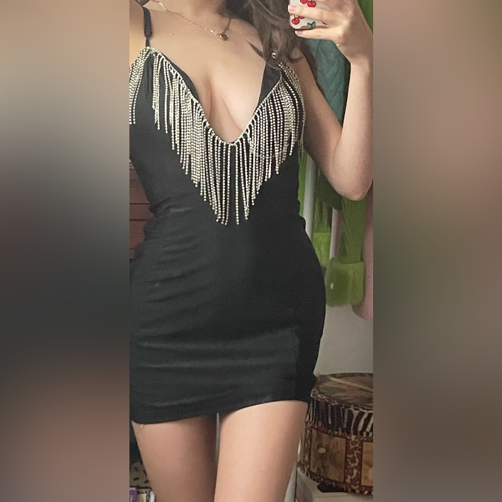 Black Mini Dress with Silver Accents